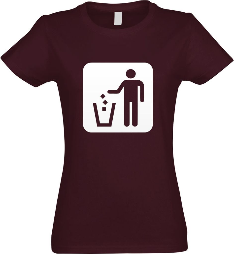 Kiwistar - T-Shirt tailliert - Damen - Burgund - Mülleimer Entsorgung Piktogramme - mit Motiv Bedruckt - Funshirt Design - Sport - Freizeit - Dame...