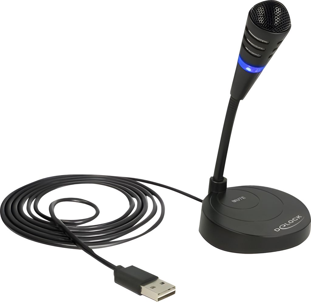 DELOCK USB-Mikrofon mit Standfuß & Touch-Mute-Taste 1.7m