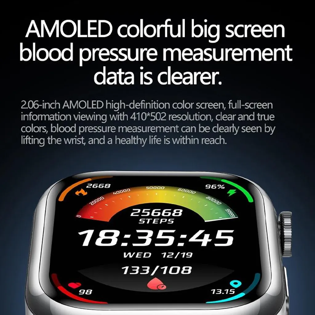 Montre Connectée Santé avec Mesure de Tension et ECG Écran AMOLED Noir - 13
