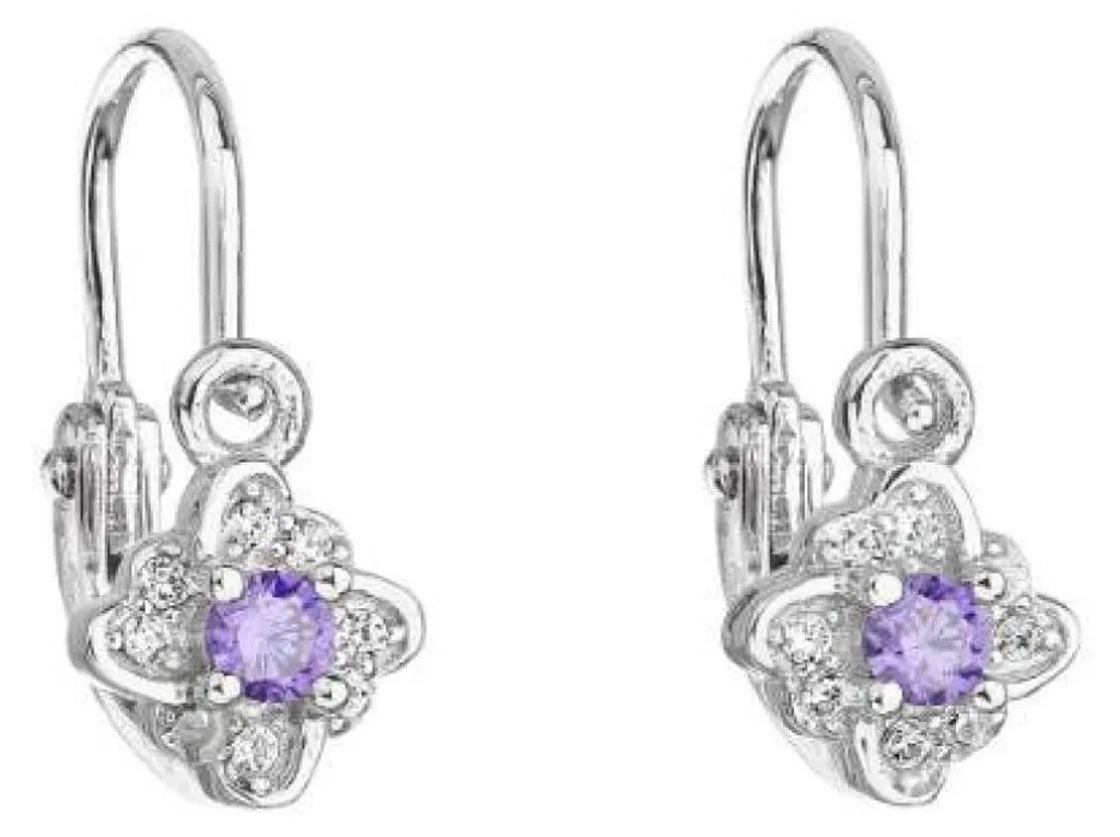 Boucles d'oreilles enfants argent anti-allergie zircones lilas 11175.3