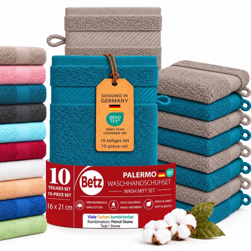 Betz 10 Stück Waschhandschuhe 16x21 cm PALERMO 100% Produktbild 
