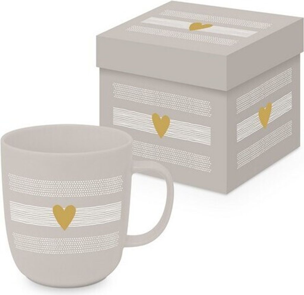 Tasse aus Porzellan Heart of gold taupe - Herz aus gold Produktbild 