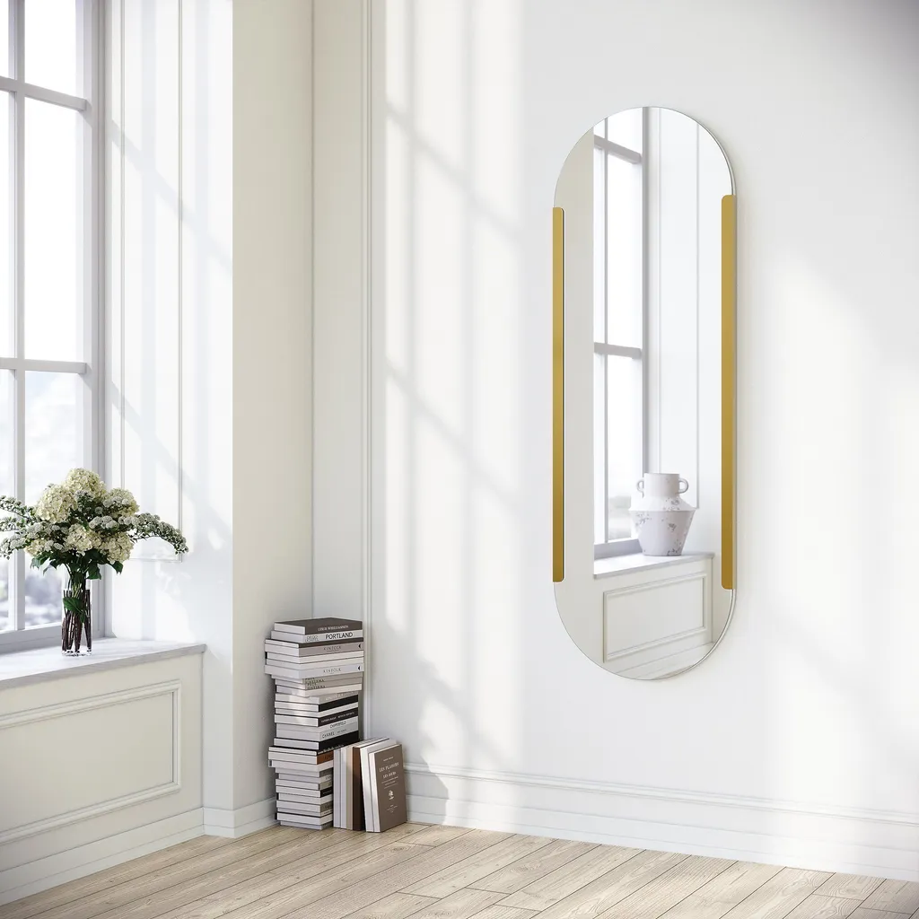 Grand Miroir Rectangulaire Doré Caprice en Métal pour Salon - 50x150cm