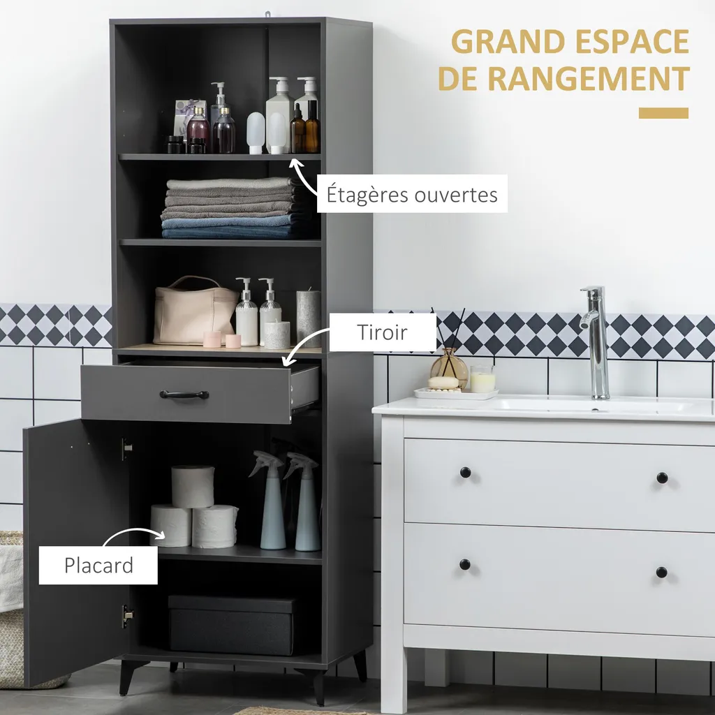 Buffet haut design industriel gris et aspect chêne clair - Modèle Loft - 6