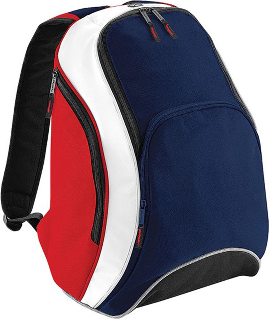 Bagbase Teamwear Rucksack, 21 Liter (2 Stück/Packung) BC4203 (Einheitsgröße) (Dunkelblau/Rot/Weiß)