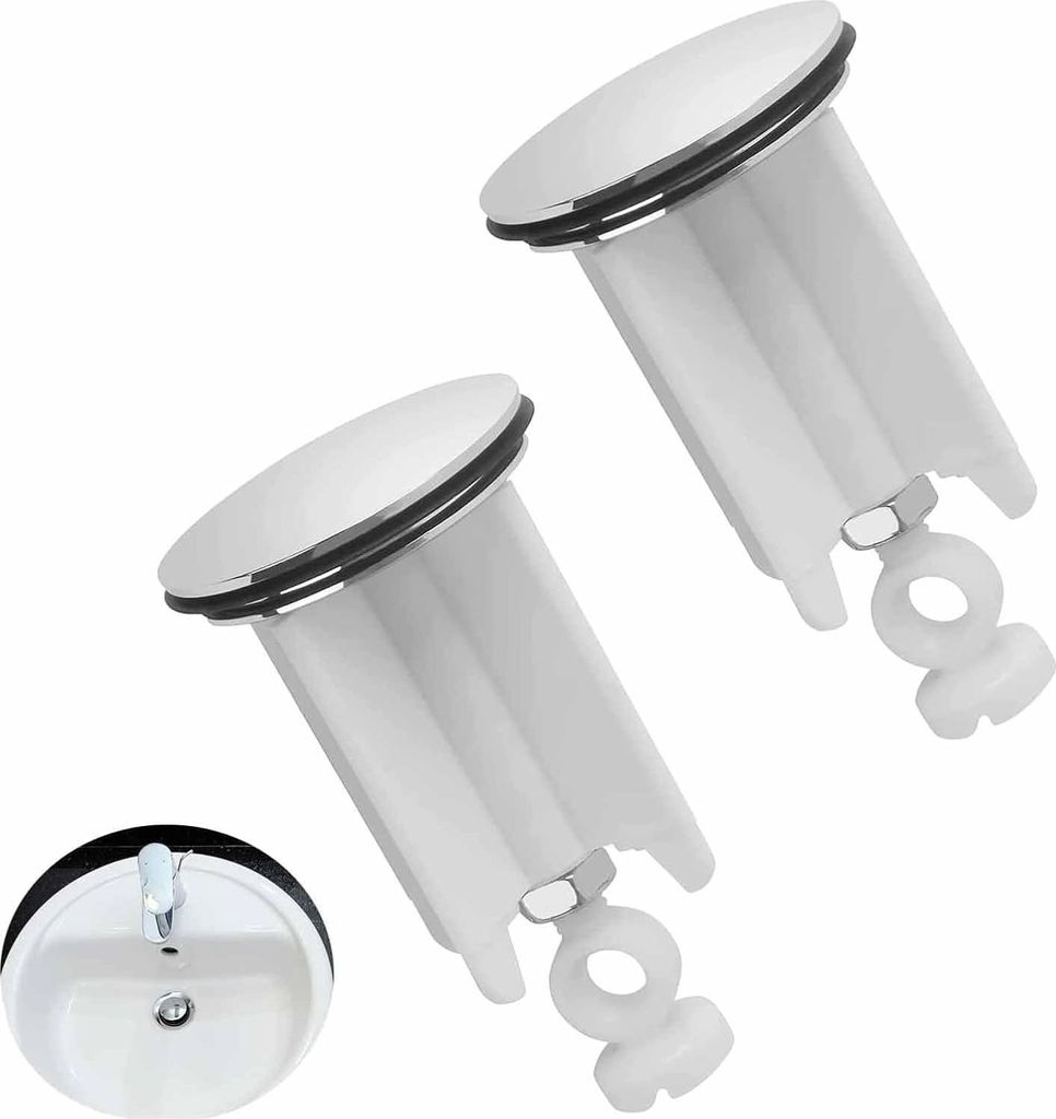 2er Set Abflussstopfen Universal & Höhenverstellbar Premium Waschbeckenstöpsel 40mm Ersatz Stöpsel Stopfen für Waschbecken, Küche, Bad, Spüle