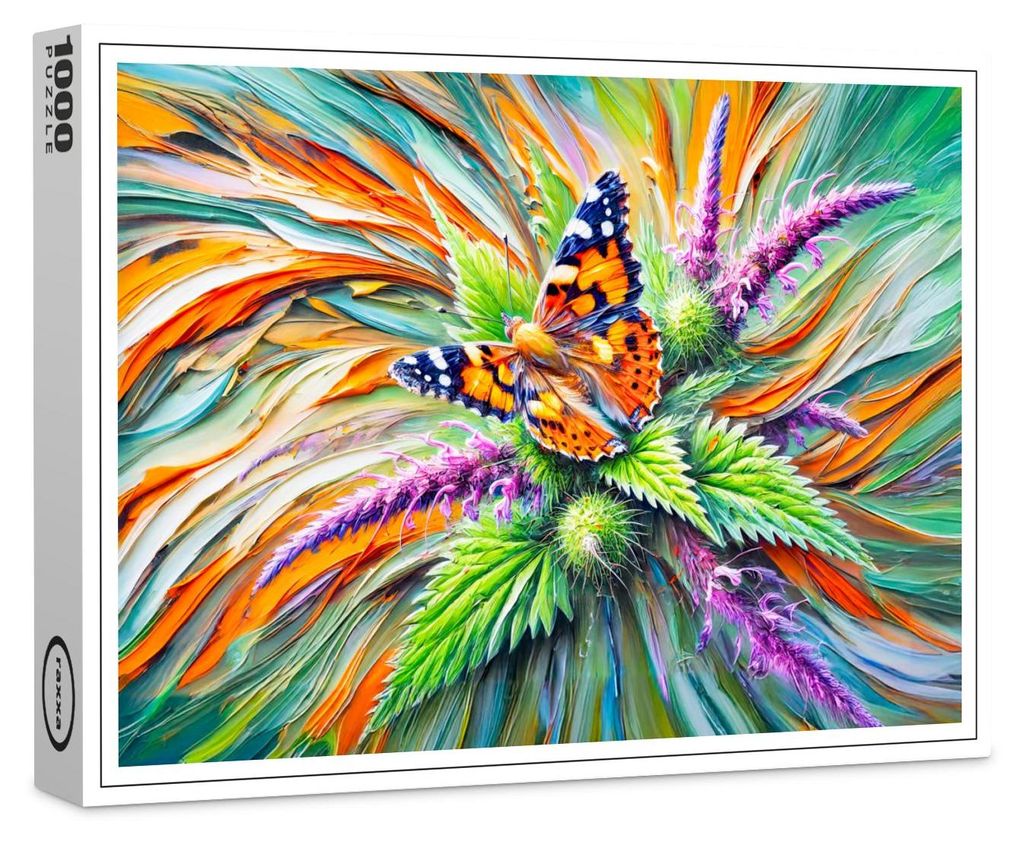 raxxa Premium-Puzzle "Painted Lady Butterfly on Nettles in Oil Painting", 1000 Teile