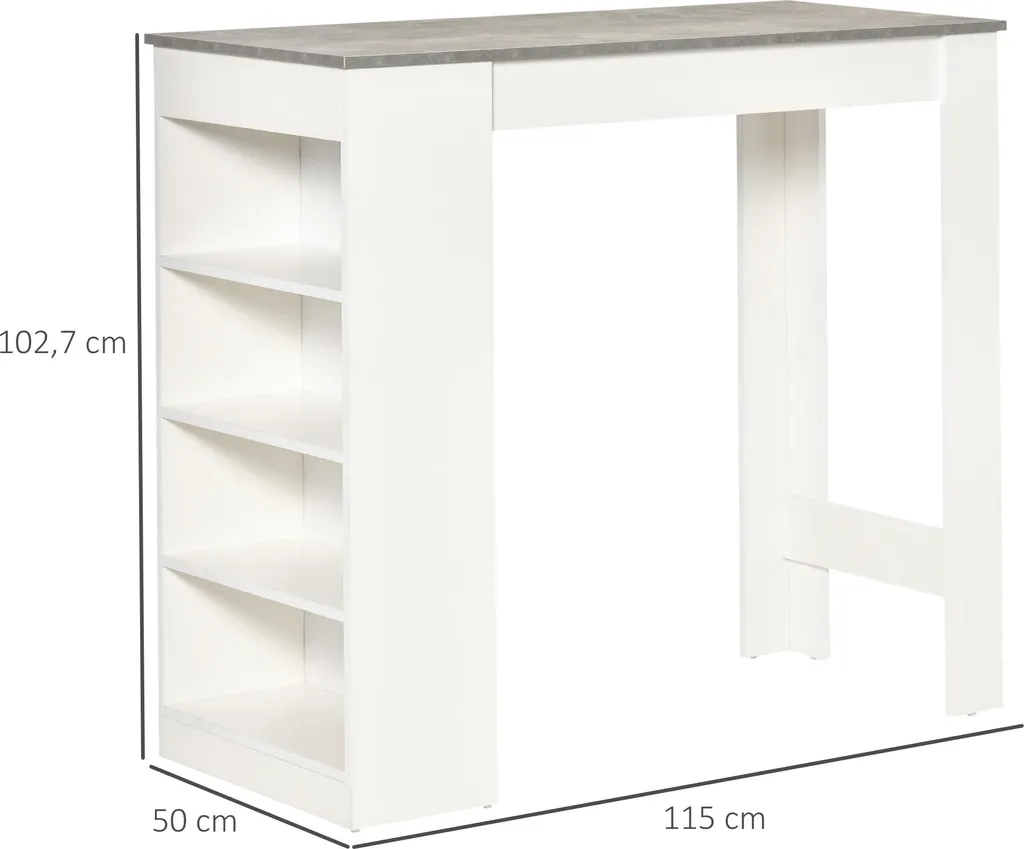 Table de Bar 4 Étagères Ouvertes Style Moderne Blanc et Gris HOMCOM