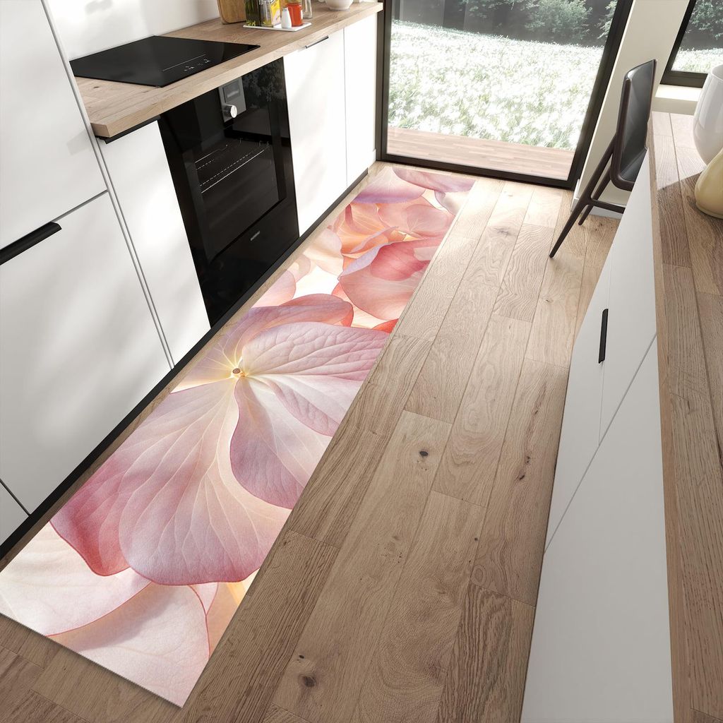 Küchenteppich 60x300cm rutschfest & abwischbar PVC Läufer - Pastellblütenzauber