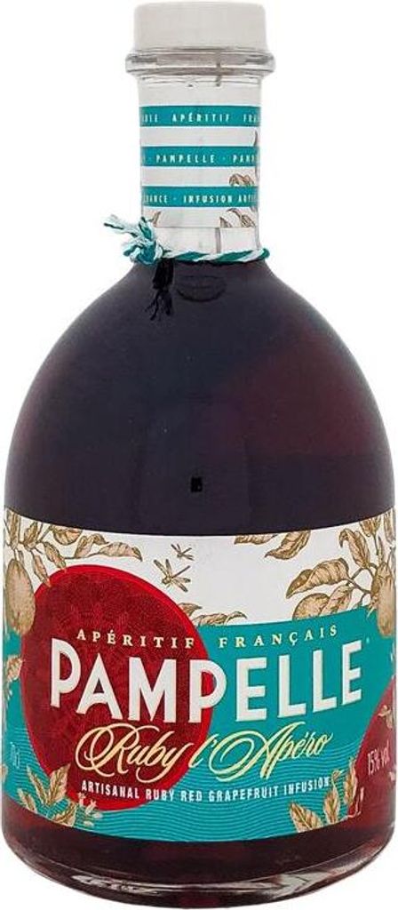 A bottle of Pampelle Ruby L'Apéro liqueur.
