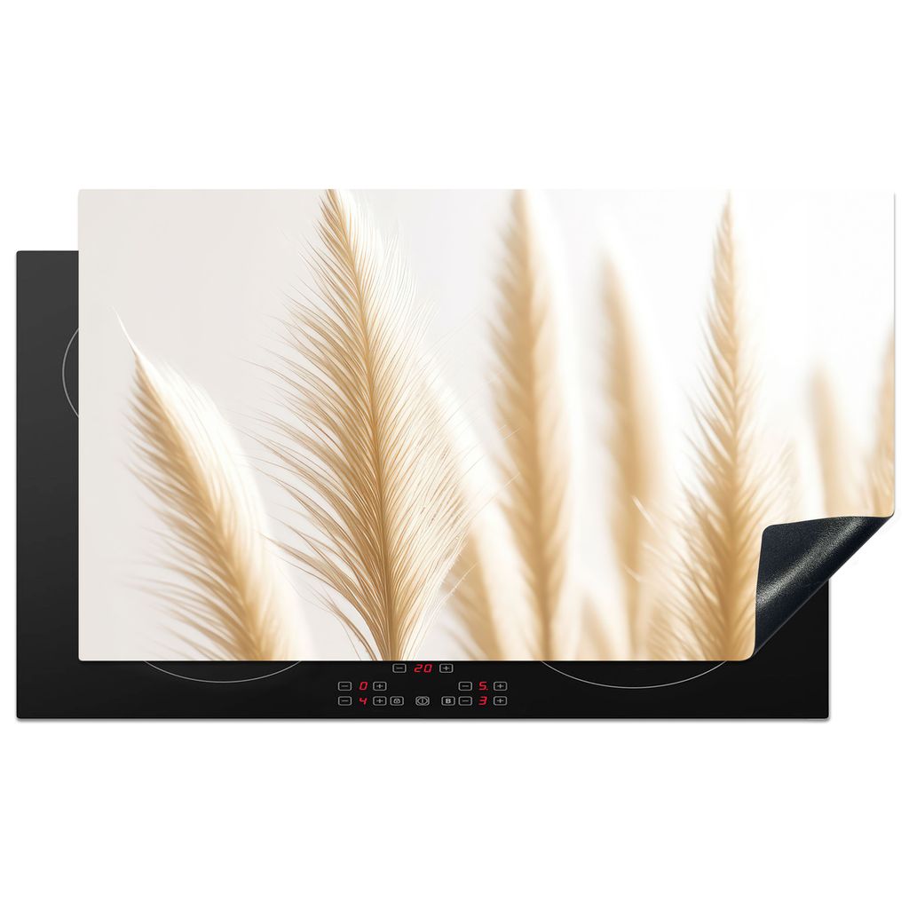 KitchenYeah Herdabdeckplatte Pampasgras - Federn - Beige - Natur , 91x52cm, Küche Deko, Glaskeramikkochfeld Herdabdeckung, Abdeckplatte fùr Koc...