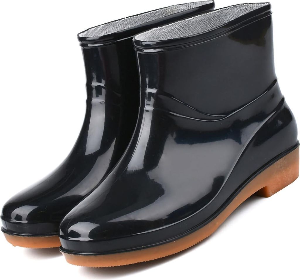 Damen Regenstiefel Mode Antirutsch Kurzer Regenstiefel Runder Kopf Radian PVC Kunststoff Regenstiefel Schwarz 37