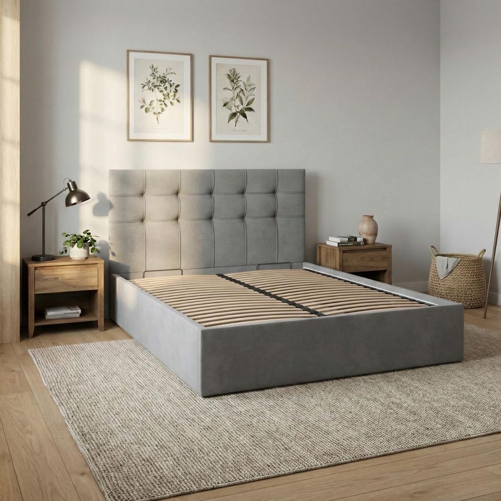 Polsterbett 180x200 cm mit Lattenrost Doppelbett ohne Bettkasten elegantes Bett mit Kopfteil, Samtstoff, Veloursbett, Grau, Dunkelgrau SORIA 180 x 200