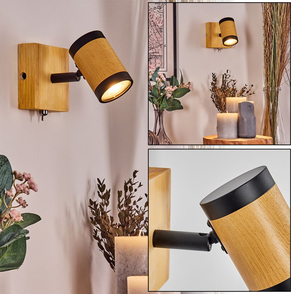 Trento verstellbare Wandlampe aus Holz/Metall in Natur/Schwarz