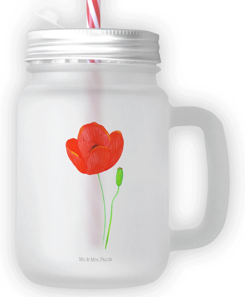 Mr. & Mrs. Panda Cocktailglas Blume Mohnblume - Transparent - Geschenk, Trinkglas, Motivation, Glas, Eiskaffee, Respekt, Religion, Mohn, Mason Jar,...
