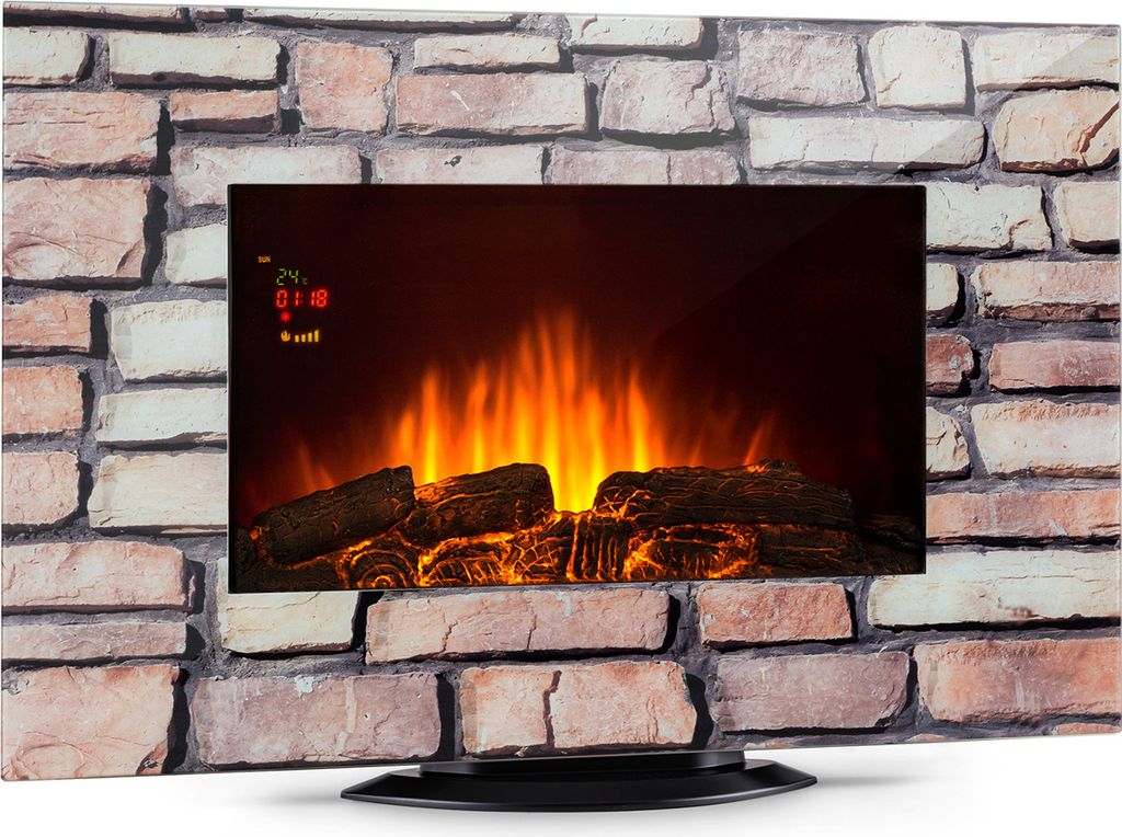 Klarstein Colmar - Elektrischer Kamin, E-Kamin, Elektrokamin, Heizlüfter, Glas, bis 2000 Watt, 7 LED-Farben Hintergrundbeleuchtung, Flammeneffekt,...