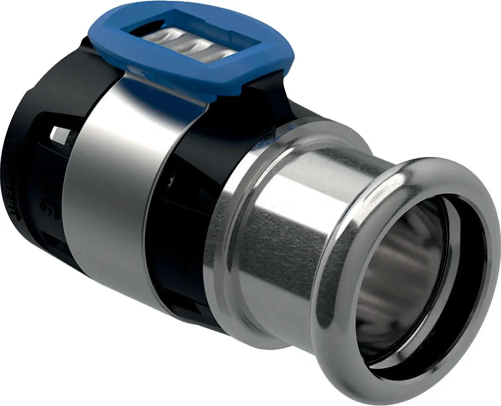 Geberit GE FlowFit raccordo, Mapress acciaio inox con manicotto a pressare, d16 x 15 mm, 1 pz.