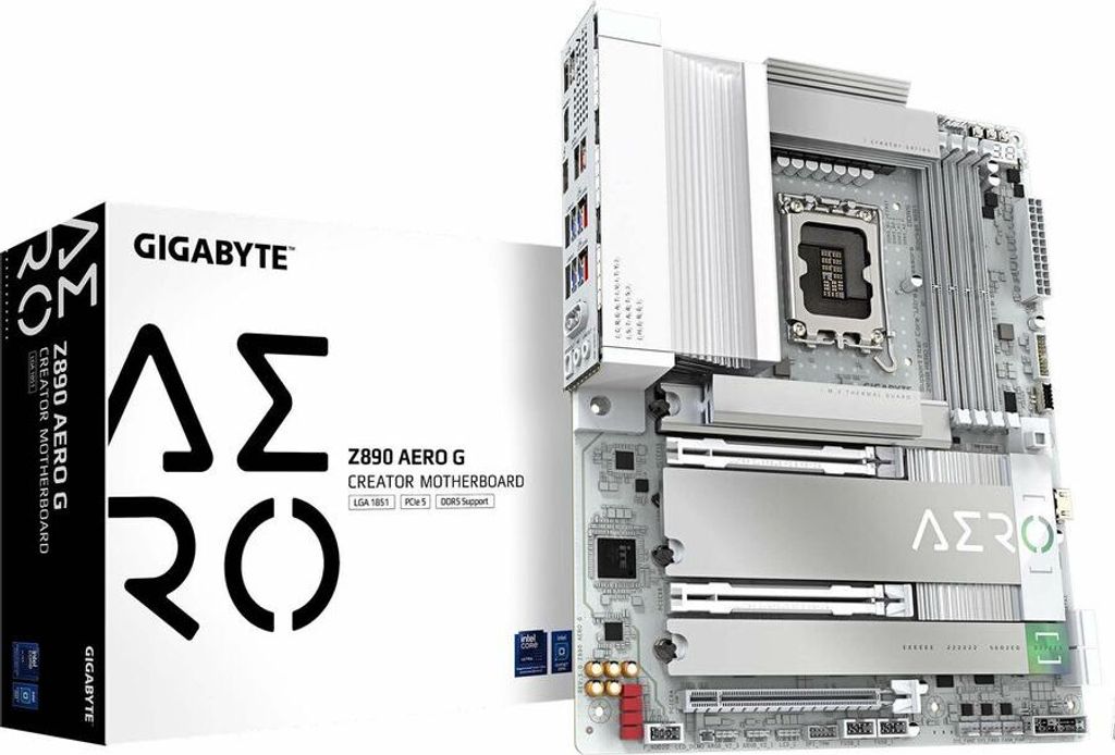 GIGABYTE Z890 AERO G Mainboard - Unterstützt Intel Core Ultra (Serie 2) CPUs, 16+1+2 Phasen VRM, bis zu 8800MHz DDR5 (OC), 1xPCIe 5.0 + 4xPCIe 4.0...