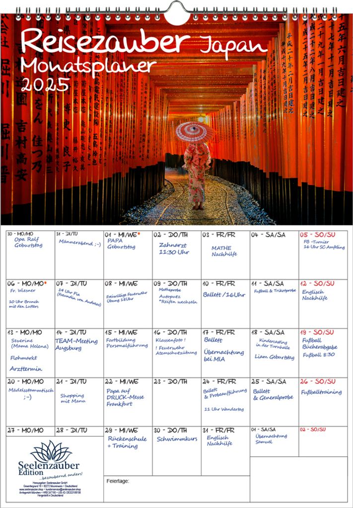 Reisezauber Japan Planer DIN A3 Kalender für 2025 Japan Tokio Stadt Reise Land Urlaub - Seelenzauber