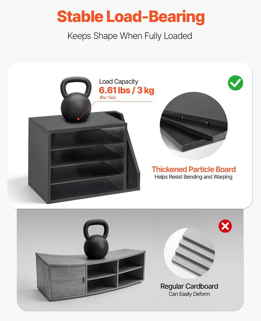 Trieur de documents 4 compartiments en bois noir avec porte-revues A4