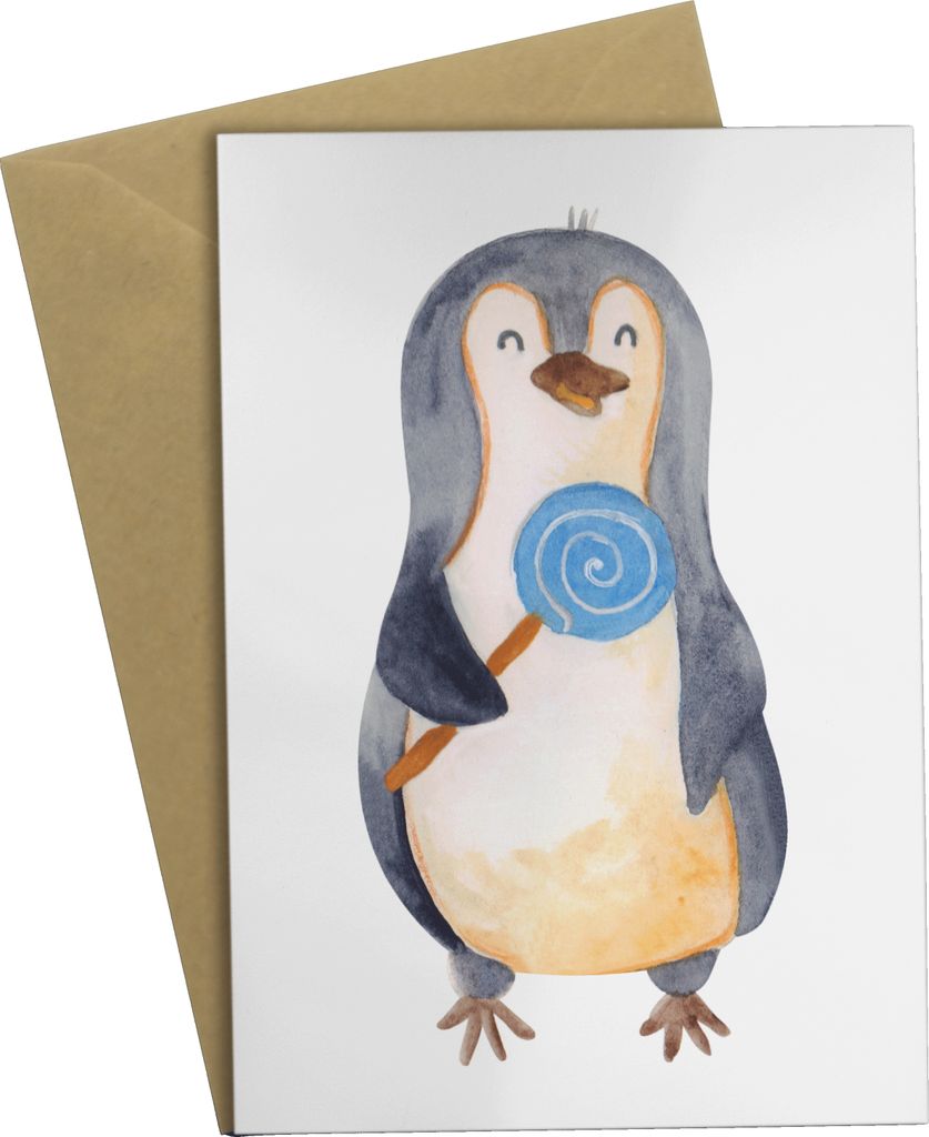 Mr. & Mrs. Panda Grußkarte Pinguin Lolli - Weiß - Geschenk, hochzeitskarten, einladungskarten, Süßigkeiten, Heißhunger, Grußkarten, Naschen, ...