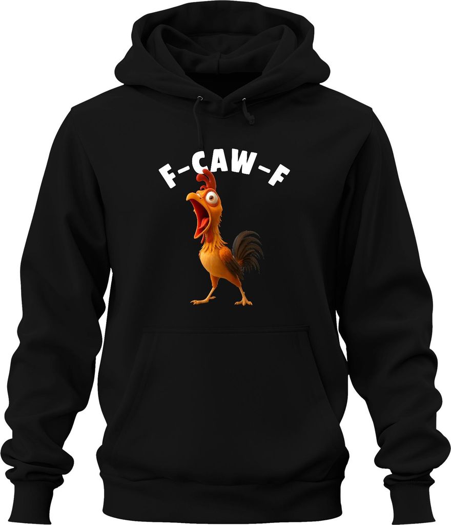 F-CAW-F lustiges Huhn Cartoon Hahn Bauernhof Geschenk Humor witz Uni Hoodie Kapuzenpullover, Schwarz, S