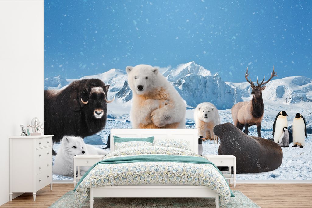 MuchoWow Fototapete für Wohnzimmer oder Schlafzimmer Wandtapete Vinyl Motivtapete Tiere - Große Fünf - Arktis - 420x280 cm - Zimmer für Kinder