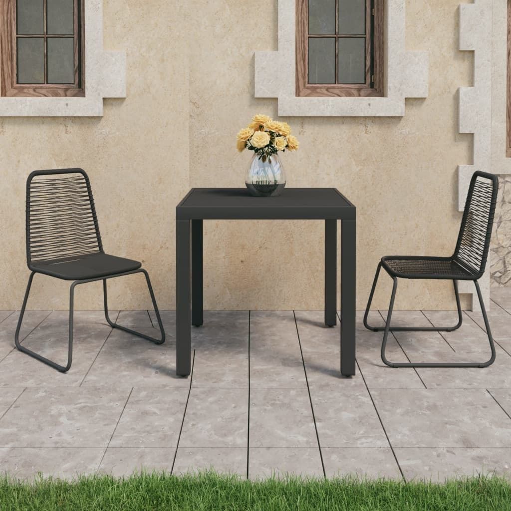 The Living Store 3-tlg. Garten-Essgruppe PVC Rattan Schwarz