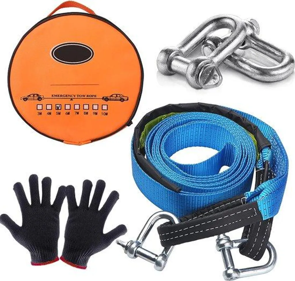 Corde de remorquage 9 tonnes haute résistance 5m avec gants et sac