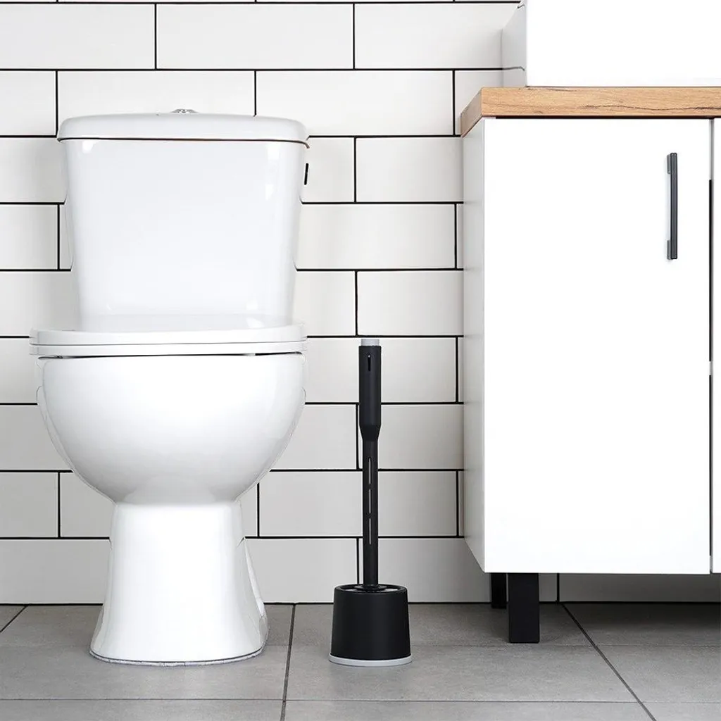 SetSail Set di scopino e stantuffo per WC per bagno resistente, scopino e supporto nascosti per una pulizia profonda, nero