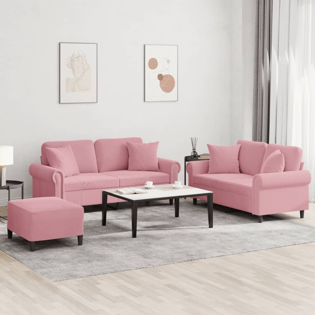 Maison Exclusive - 3-tlg. Sofagarnitur mit Kissen Rosa Samt