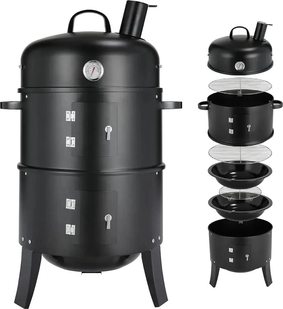 Watermoker et Fumoir Vertical à Charbon avec Cheminée et Thermomètre