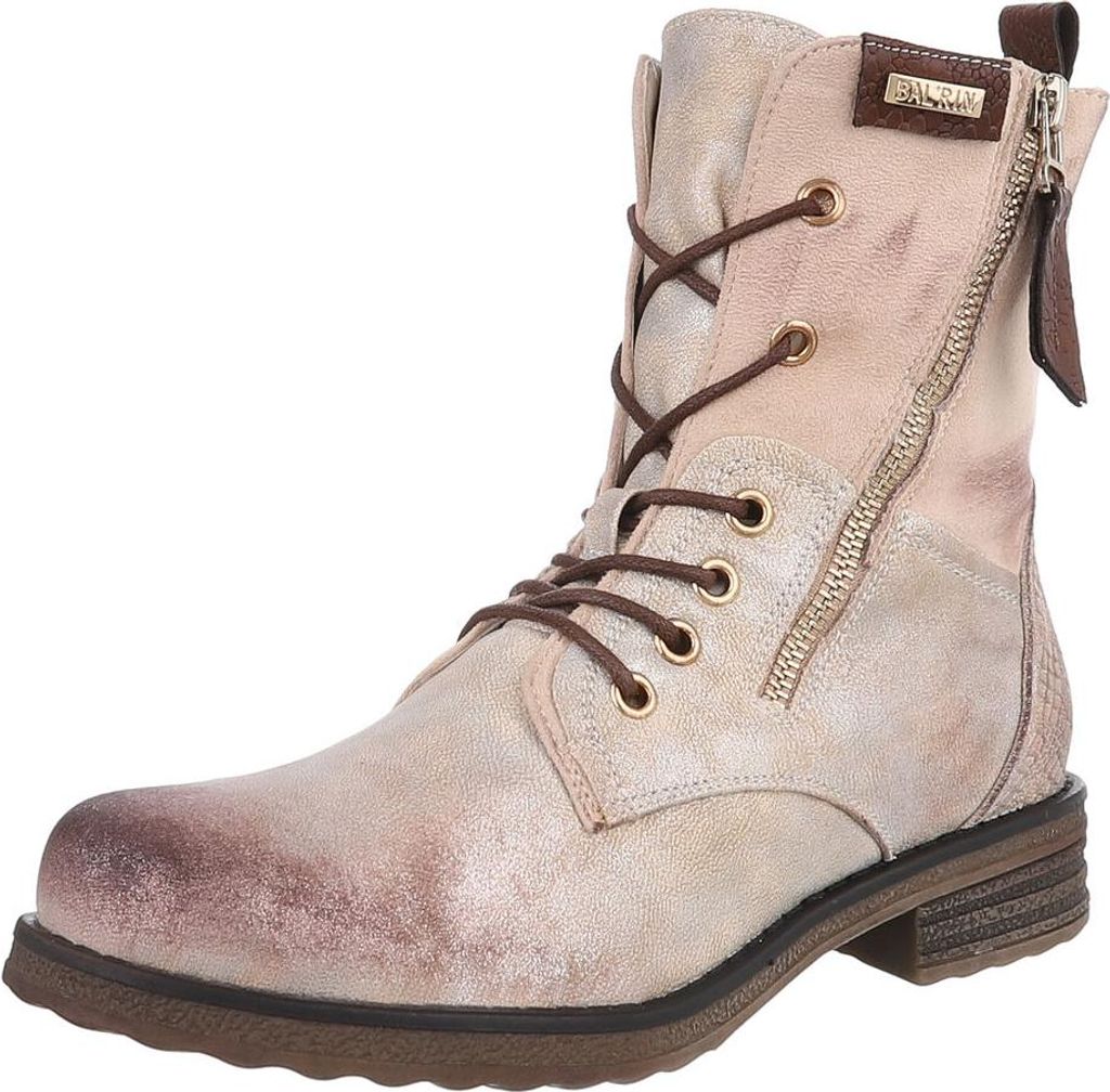 Ital-Design Damen Stiefeletten Schnürstiefeletten Leicht gefüttert Wildlederoptik, Lederoptik Flache Stiefeletten 90169766 Gold Gr. 38