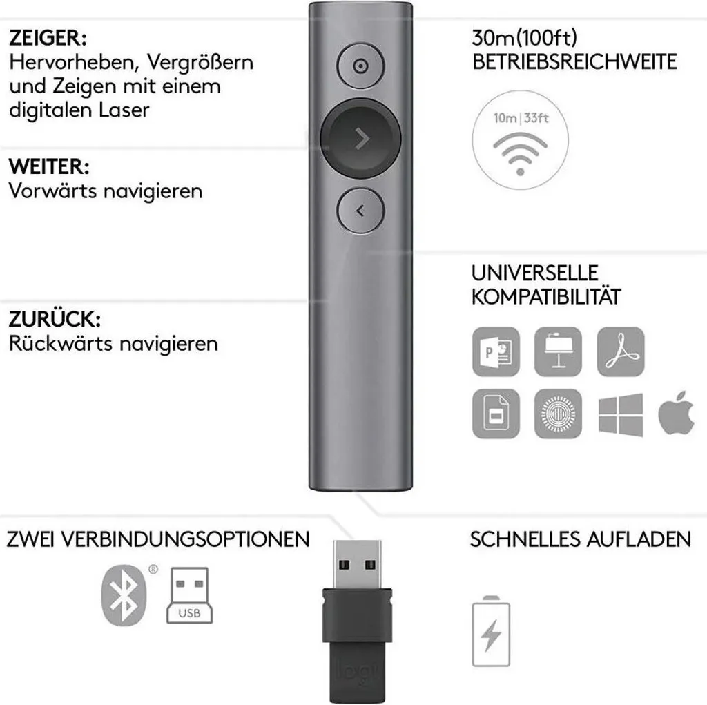 Télécommande de Présentation Logitech Spotlight Coloris Gris Ardoise - 26
