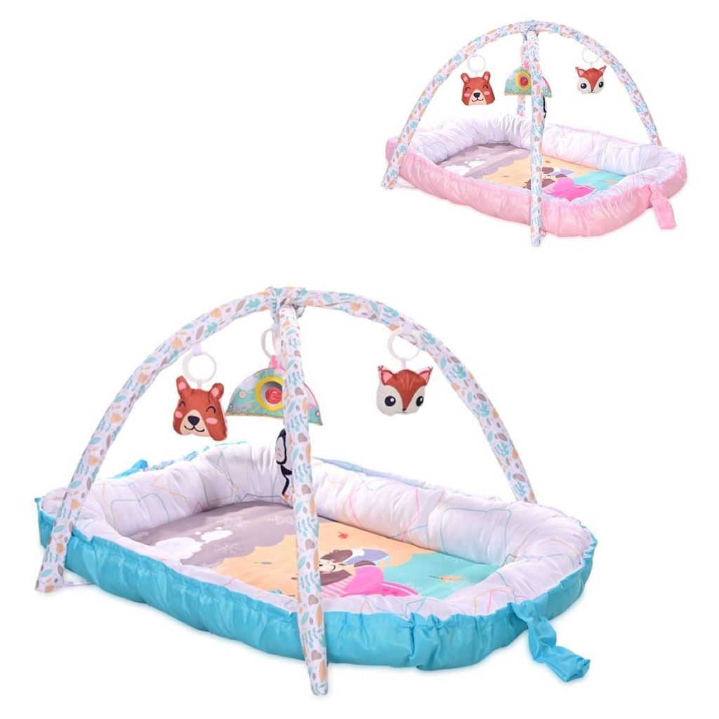 Lorelli Spielbogen Krabbeldecke Nest 2 in 1 Babynest hngende Stofftiere Spiegel blau