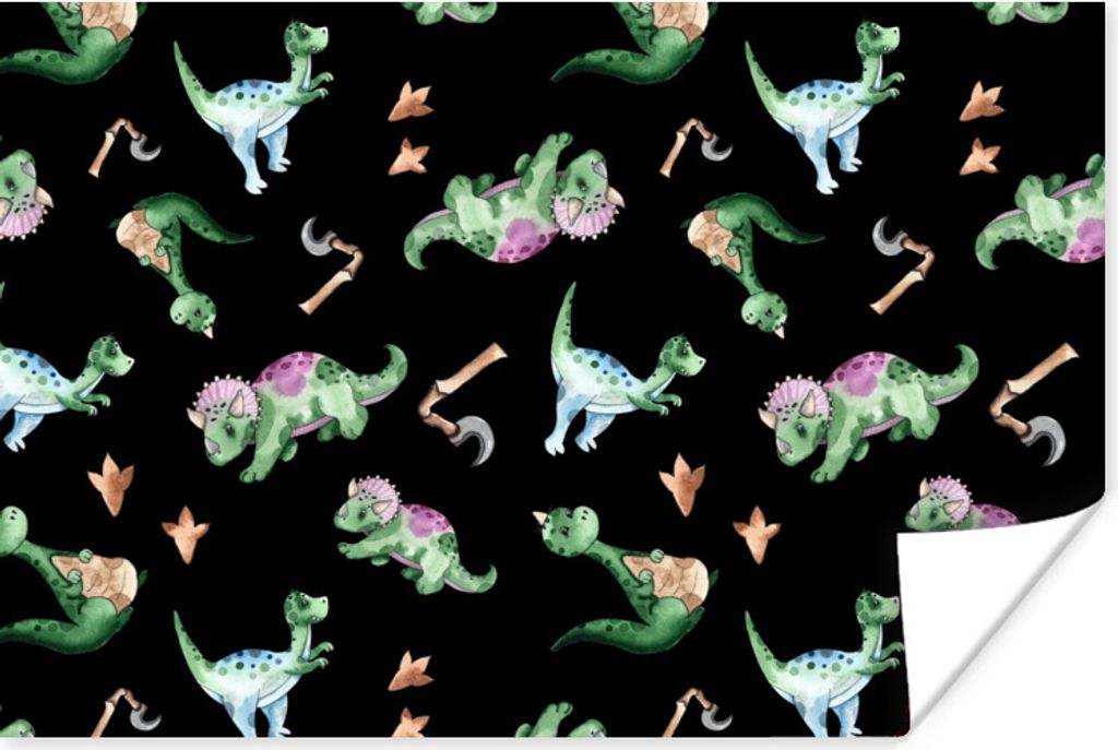 MuchoWow Poster Kinderzimmer - Dinosaurier - Schwarz - Jungen - Mädchen - Kind 180x120 cm - Fotoplakat