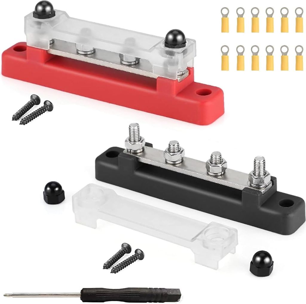 2 Stück Sammelschiene 12V-48V DC 150A Busbar Verteilerblock mit 4xM6 Bolzen Stromverteiler für Bus Boot RV 12V Verteiler