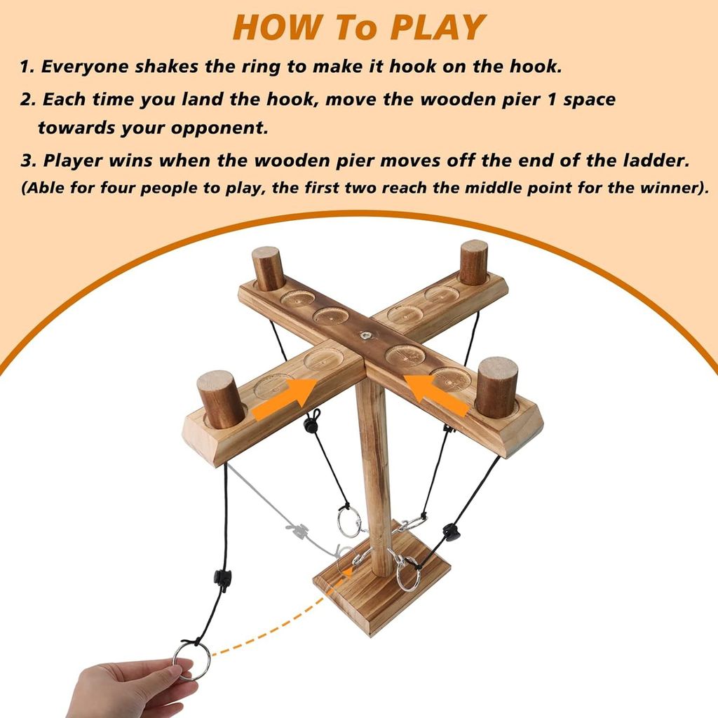 Haken- Und Ringwurfspiel DIY-Set – Mit Edelstahlring, Holzbrett & Seil, Klassisches Geschicklichkeitsspiel
