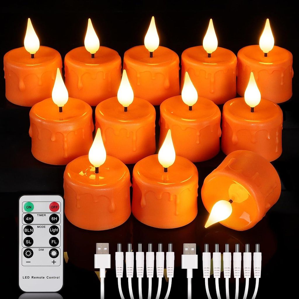 LED čajové svíčky, dobíjecí, sada 12 kusů, oranžové Obrázek produktu 