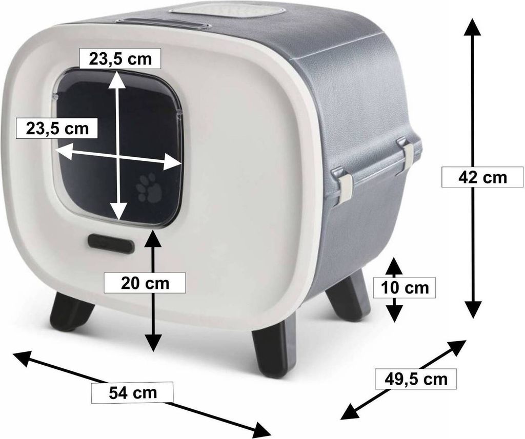 Designer-Retro Katzentoilette mit Schwingklappe, Filter und Produktbild 11