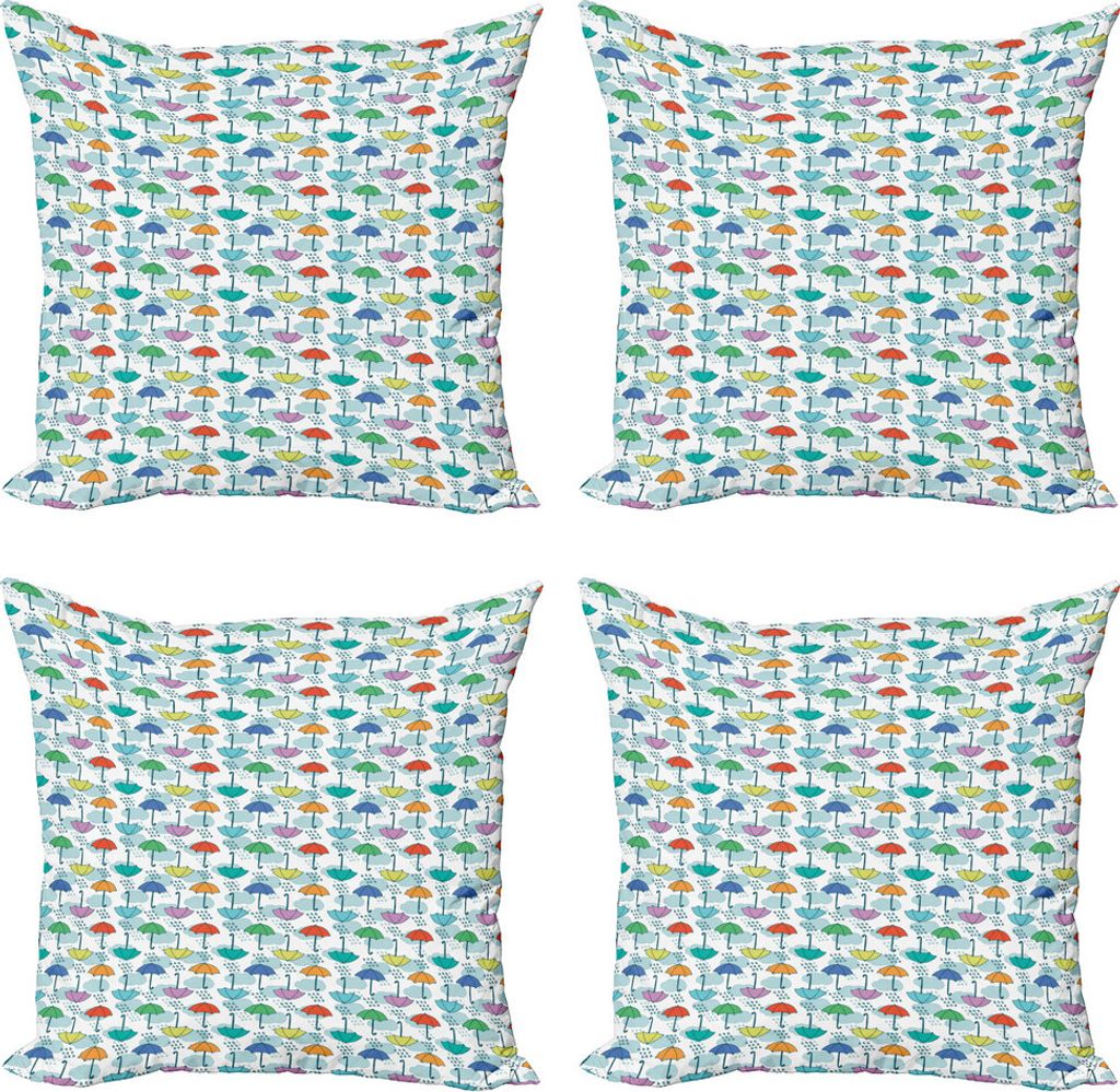 ABAKUHAUS Regenschirm Kissenbezug Set (4 Stück), Sonnenschirm-Muster im Regen, Moderner Doppelseitiger Digitaldruck, 50 cm x 50 cm, Mehrfarbig