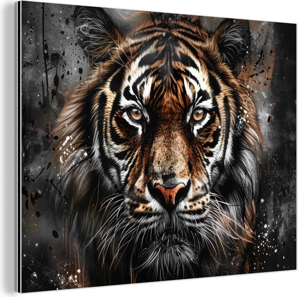 MuchoWow Wanddekoration Metall Metallbild Wandkunst 40x30 cm Tiger - Tiere - Porträt - Luxus - Schwarz MuchoWow Aluminium Gemälde - Dekoration Wo...
