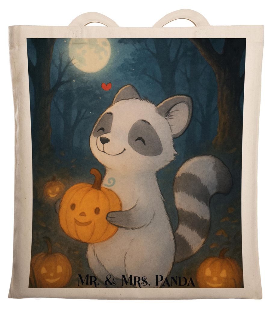 Mr. & Mrs. Panda Tragetasche Waschbär Kürbis Design - Weiß - Geschenk, Dekoration, Jutebeutel, Tote Bag, Halloween Deko, Schultasche, Shopping T...