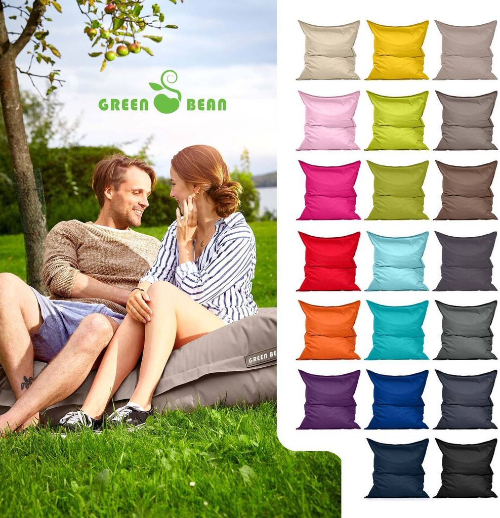 Green Bean Sitzsack "Square" XXL 140x180cm mit 380 Liter EPS Perlen - Riesensitzsack für Kinder & Erwachsene - Dunkelbeige