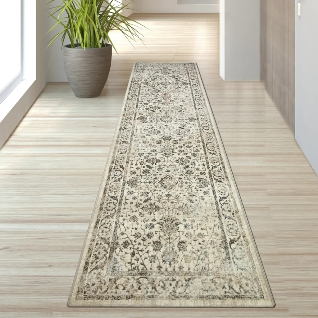 Tapis de Passage Oriental Crème 80x300 cm pour Couloir et Entrée Élégante