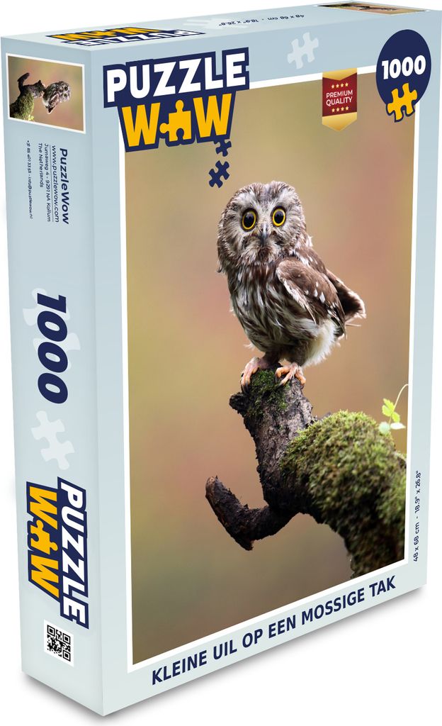 MuchoWow Puzzle 1000 Teile Steinkauz auf einem moosbewachsenen Ast - Spielzeug - Alt und Jung - Spiele - Puzzeln