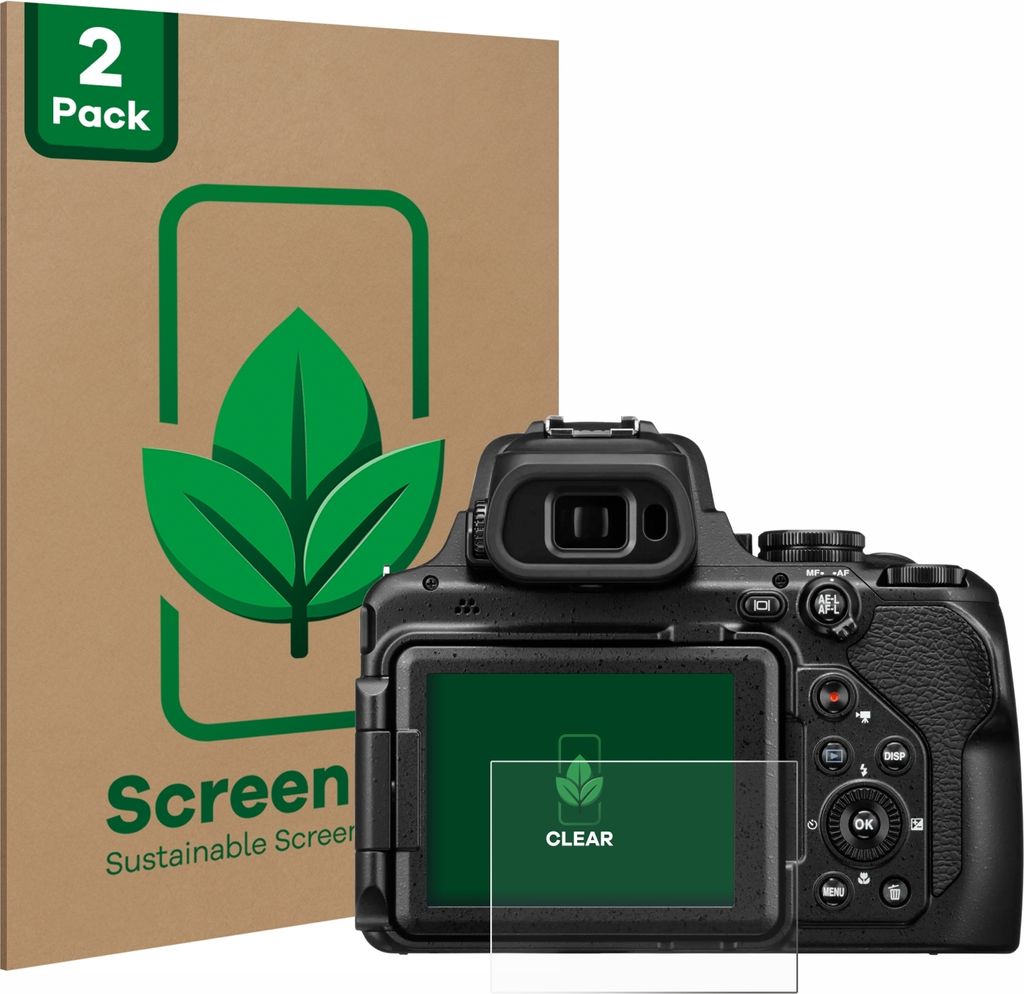 2x ScreenLeaf Schutzfolie für Nikon Coolpix P1100 nachhaltiger Displayschutz Display Schutz Folie Klar Transparent