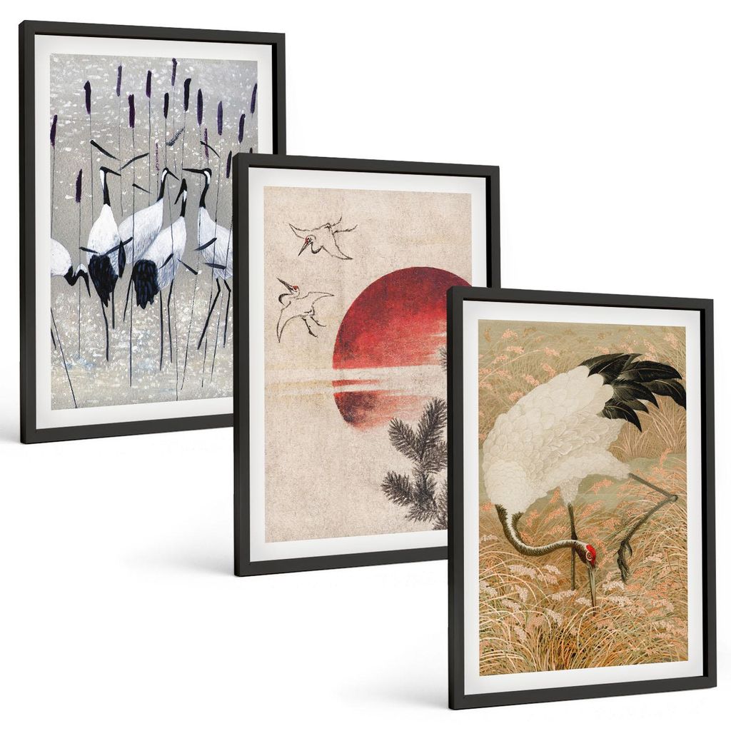 Bilder Set 3-teilig im schwarzen Rahmen – Wandbilder 3 Stück – gerahmte Poster für Wohnzimmer, Schlafzimmer und Flur – 40x60 cm – Japanis...