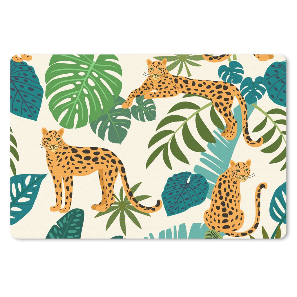 MuchoWow Schreibtischunterlage Dschungel - Leopard - Pflanzen - Muster - Mädchen - Jungen 60x40 cm - XXL Mauspad - Großes Mauspad