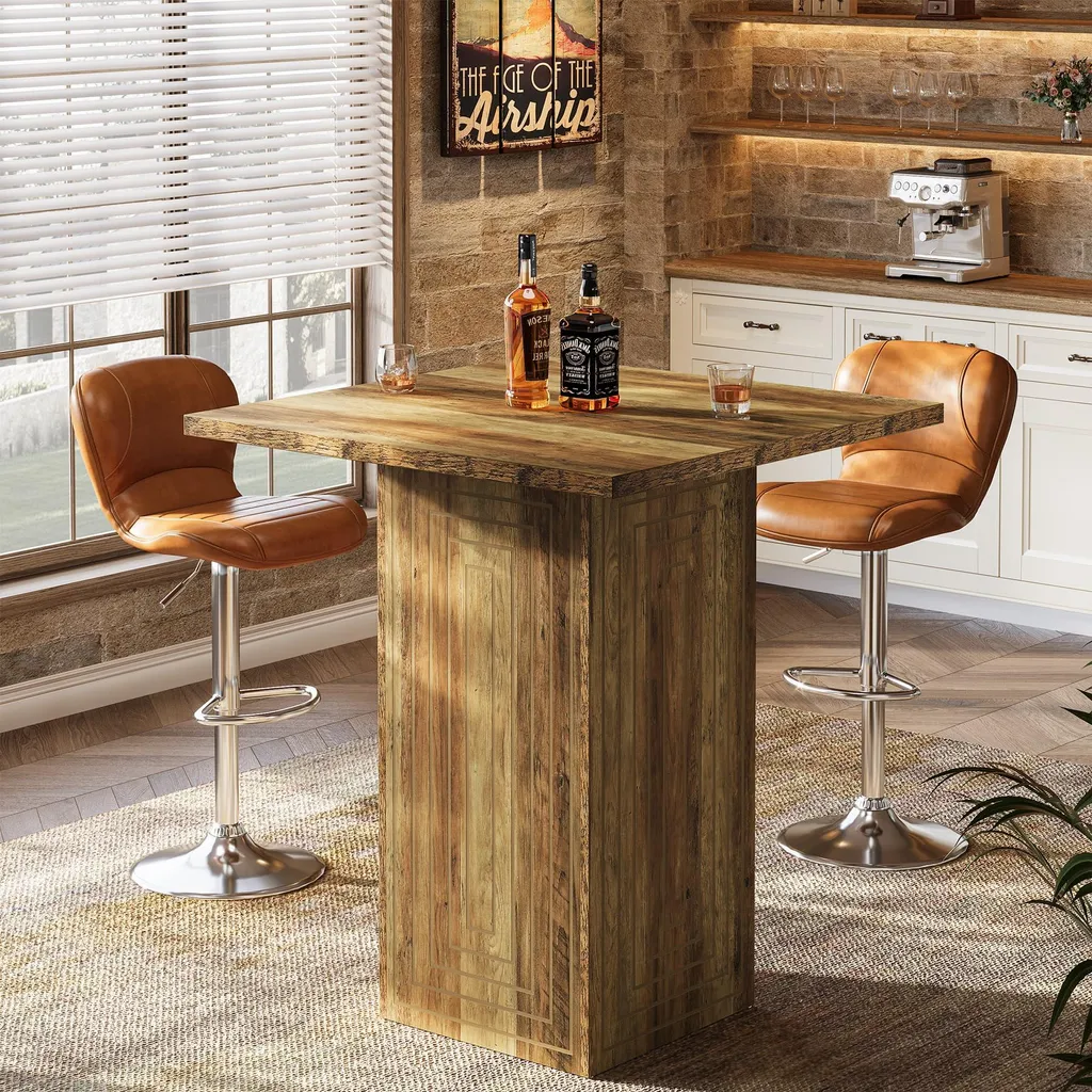 Table de Bar d'Intérieur en Bois avec Texture Géométrique Unique 79 cm